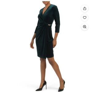 NWT Anne Klein Emerald Green Velvet Long Sleeve Fall Dress Size 2